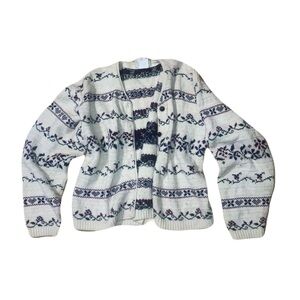 Northern Reflections Patterned Cardigan - Cream and Blue